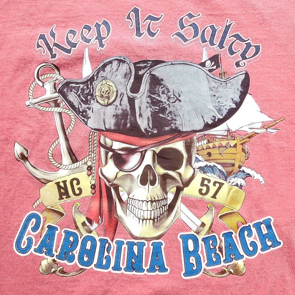 Carolina Beach T Shirt Mens L Skull Pirate Keep it Salty NC Coast Comfort Colors - Picture 2 of 8